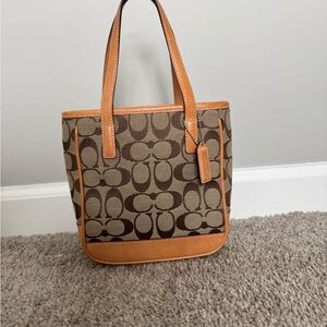 Coach Brown Signature Canvas Tote with Tan Leather Trim